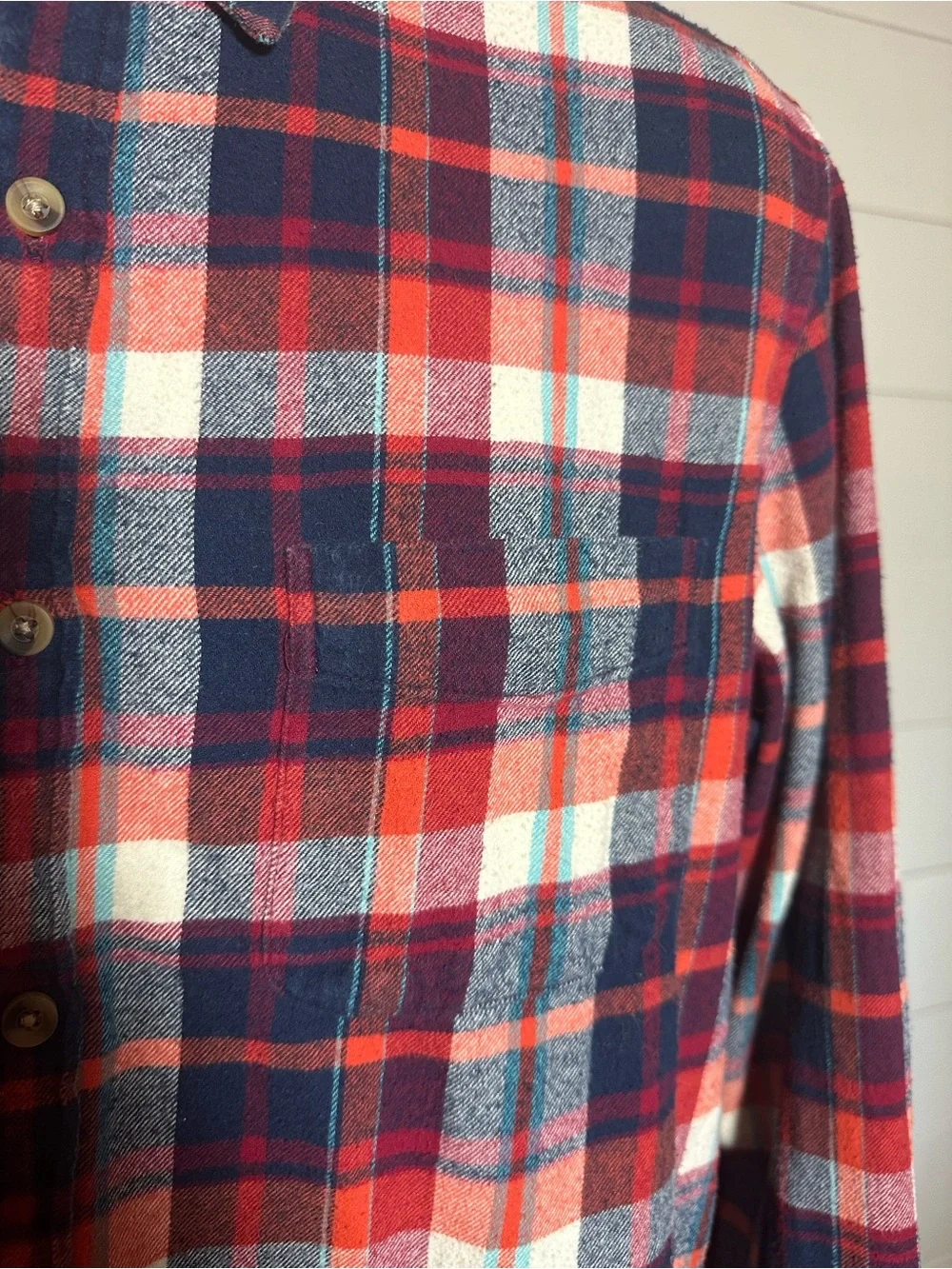#209 Men's Red Navy Plaid Button-Up Shirt